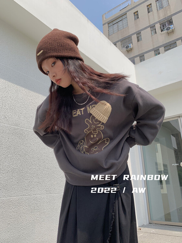 【MEET RAINBOW】Round Neck Loose Fleece Sweater 08565# LSL