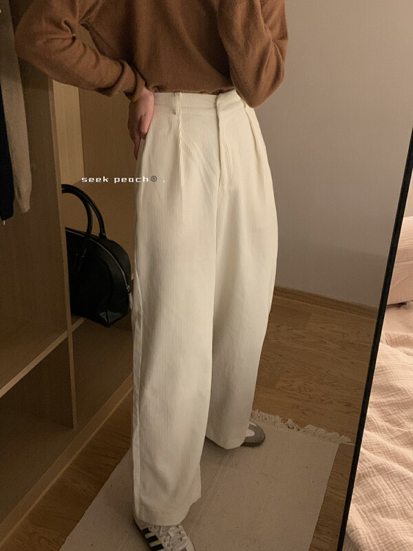 New in autumn!【SEEK PEACH】High waist wide leg comfortable casual pants 5697# L