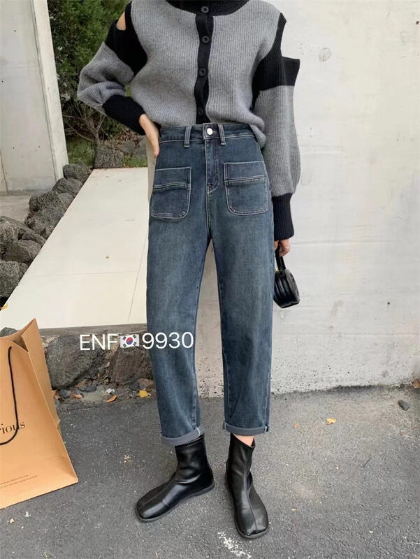 New in winter! [X2 square] plus velvet comfortable pullover thin jeans YS1-9930# L