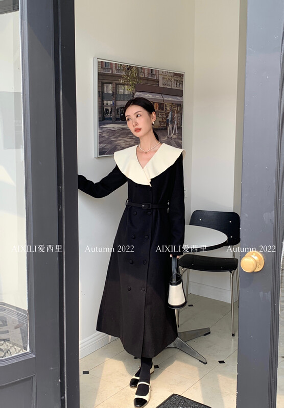 [AIXILI Aixili] Temperament solid color slim all-match dress (with belt) with belt 7551