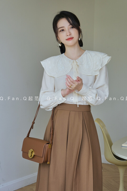 Autumn is new! [Qi Fan] Featured custom embroidered lace collar all-match shirt 80251# JHY