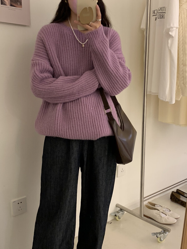 New in winter! [ARE YOU] round neck solid color comfortable and versatile warm sweater 571# L