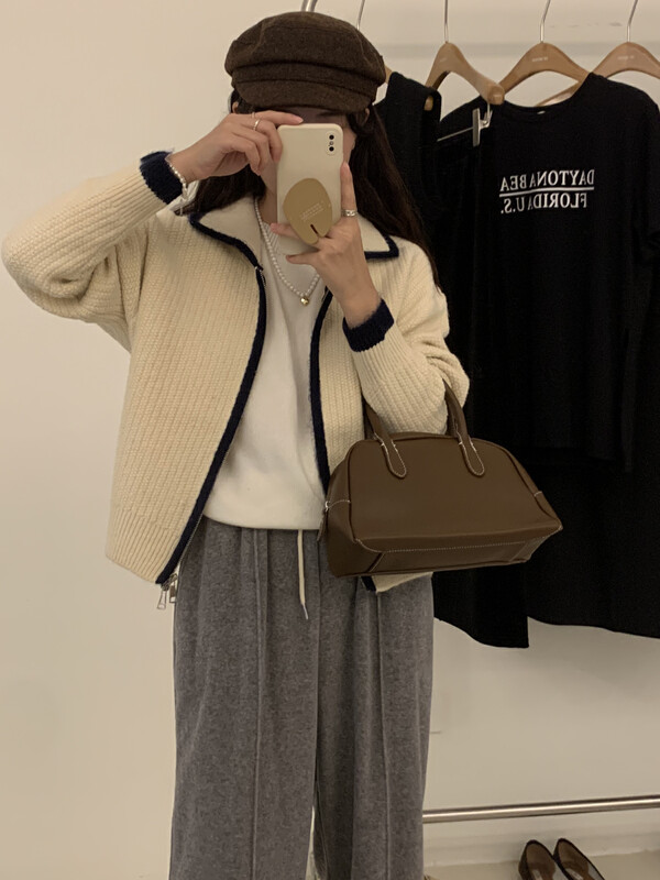 New in winter! [ARE YOU] zipper color matching comfortable and versatile warm sweater 339# L
