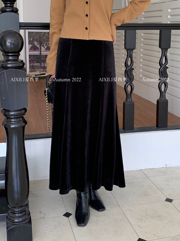【AIXILI】Side zipper slim velvet skirt and skirt (all-match) 7083# JHY