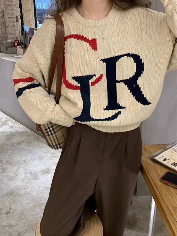 New in winter! [ARE YOU] Letter Comfort Pullover Loose Warm Sweater 561# L