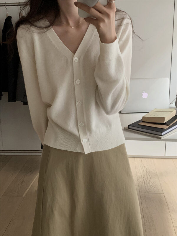 Original price 130.72! New for autumn! [T.G] Korean style back hollowed all-match V-neck knitted cardigan 15555A# CLS