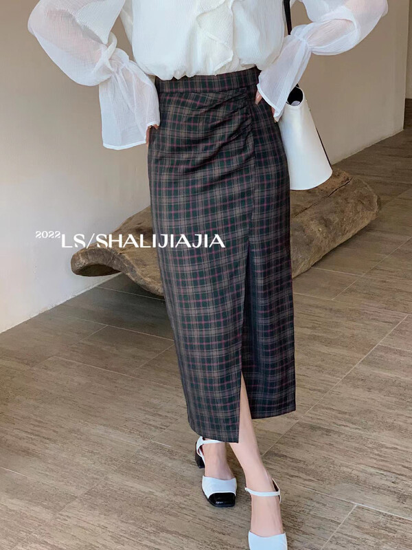 [LS] Plaid temperament all-match high waist skirt 8510