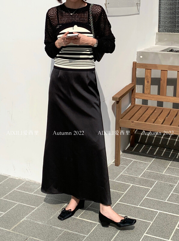 [AIXILI Aixili] Mid-waist slim and temperament skirt and skirt solid color 7007