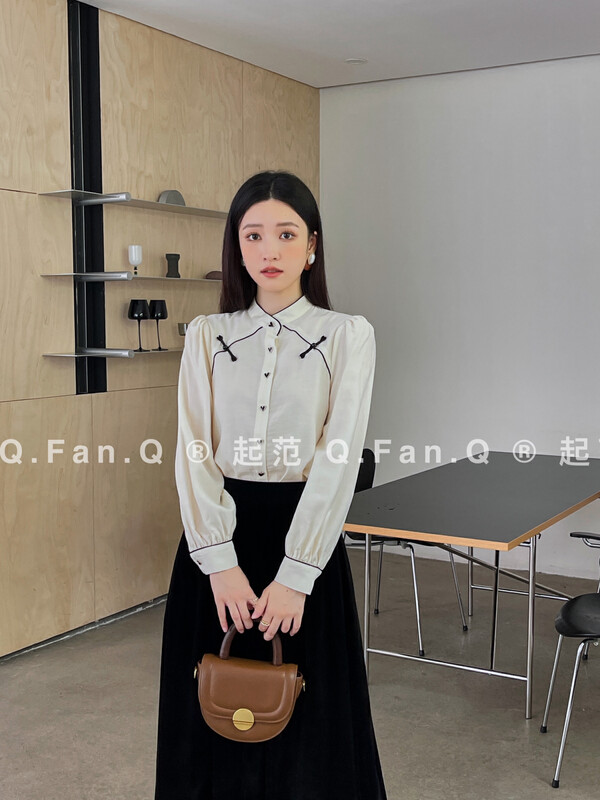 New in winter! [Fan] Spliced ​​Chinese Button Design Shirt 80312# JHY