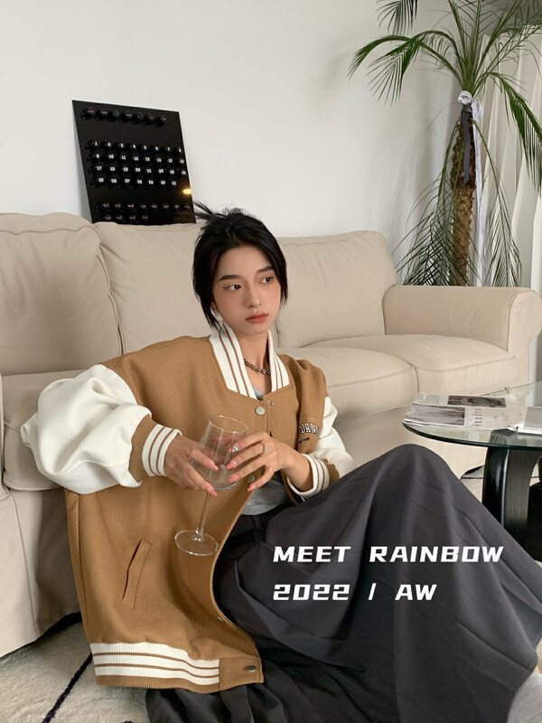 New in autumn! [MEET RAINBOW] Korean embroidered alphabet baseball short jacket 09127# LSL