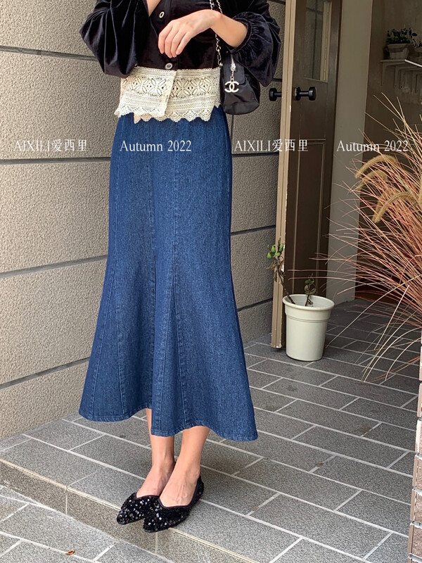[AIXILI Aixili] Mid-waist slim and temperament skirt and skirt rear zipper 7032