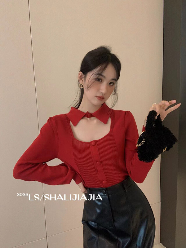 [LS] Design Hollow POLO Neck Knit Sweater M2017