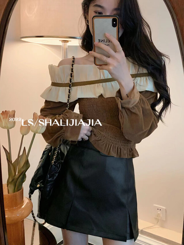 [LS] Temperament one-shoulder ruffled shirt 9719
