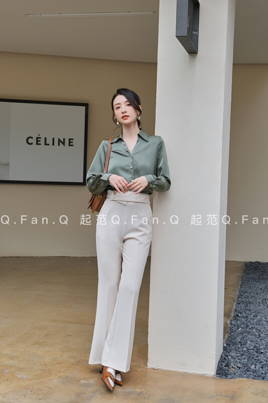 New in early autumn! [Fan] Micro horns show thin and high waist trousers F8767# JHY