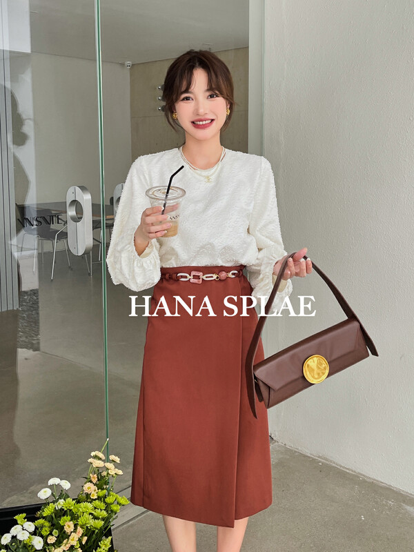 [HANNA Hanna] [Hanna] French elegant round neck shirt long-sleeved small shirt jacquard short shirt H10508# JHY
