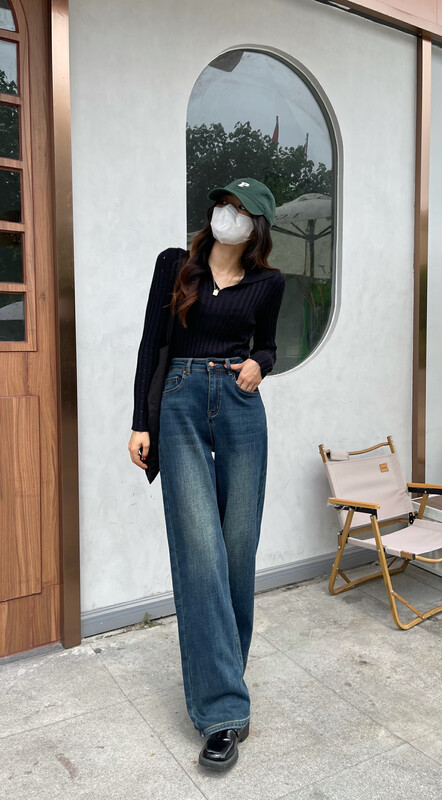 New in winter! [Enxier] Korean retro thickened wide-leg jeans EK5631# FHX