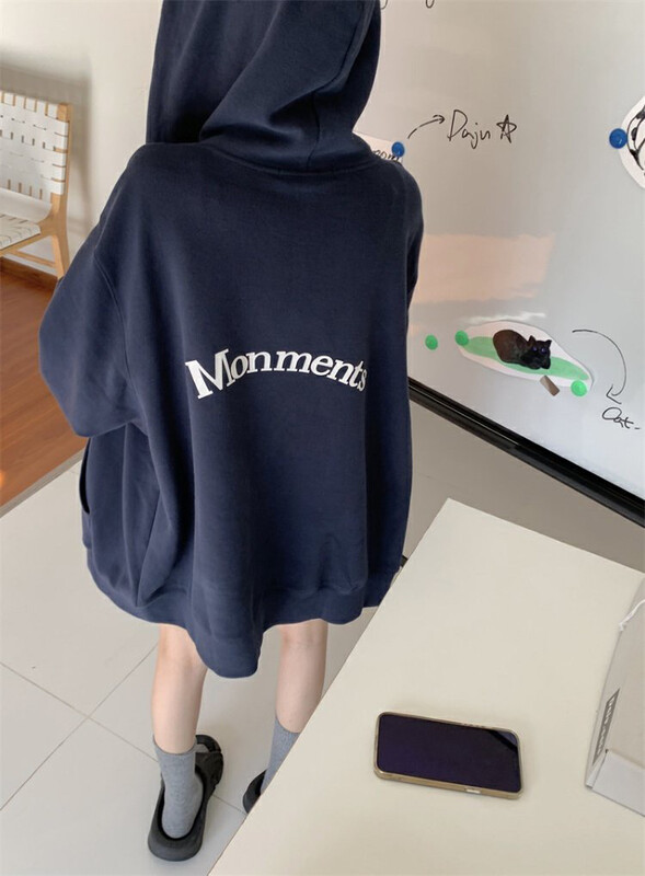 [J.2] Loose zippered hooded sweater with front and rear letters 70281# LSW