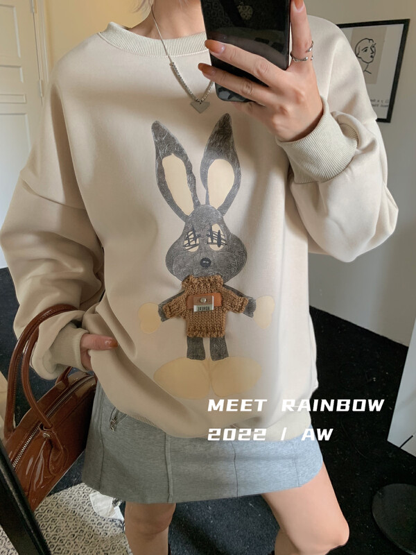【MEET RAINBOW】Cartoon pattern loose fleece sweater 08566# LSL