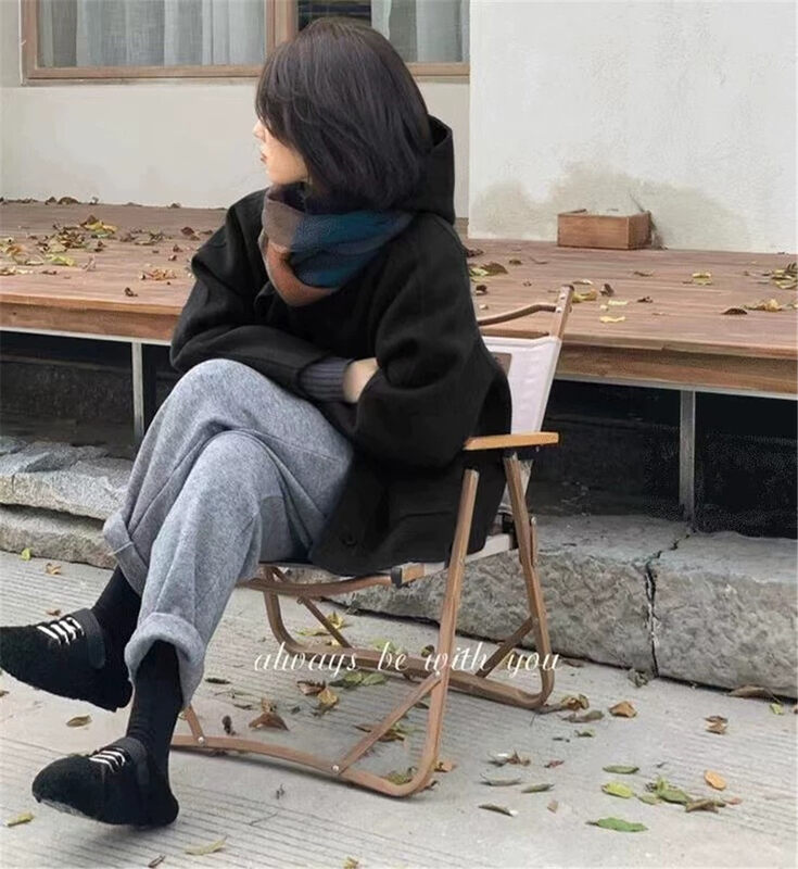 New in winter! [ARE YOU] hooded single-breasted comfortable all-match wool coat (including 100% wool) 570# L