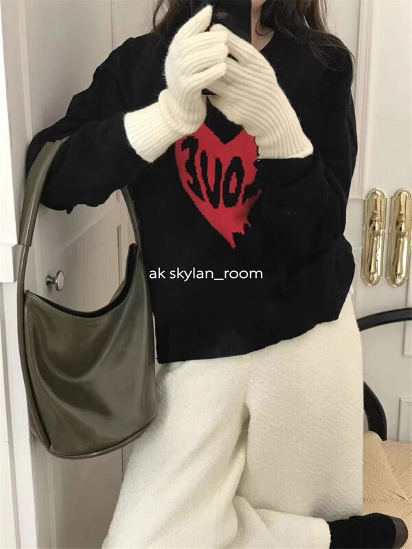 New in winter!【ARE YOU】Round Neck Love Colorblock Pullover Warm Sweater 387# L