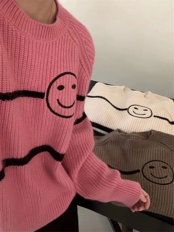 New in winter! [ARE YOU] round neck smiley comfortable all-match pullover warm sweater 562# L