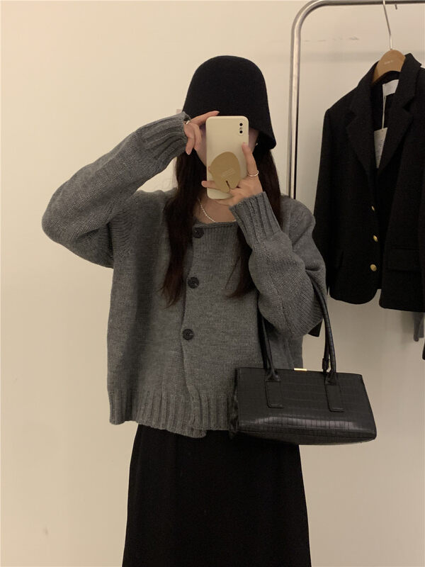 New in autumn!【ARE YOU】Korean breasted all-match knitted cardigan 966# L