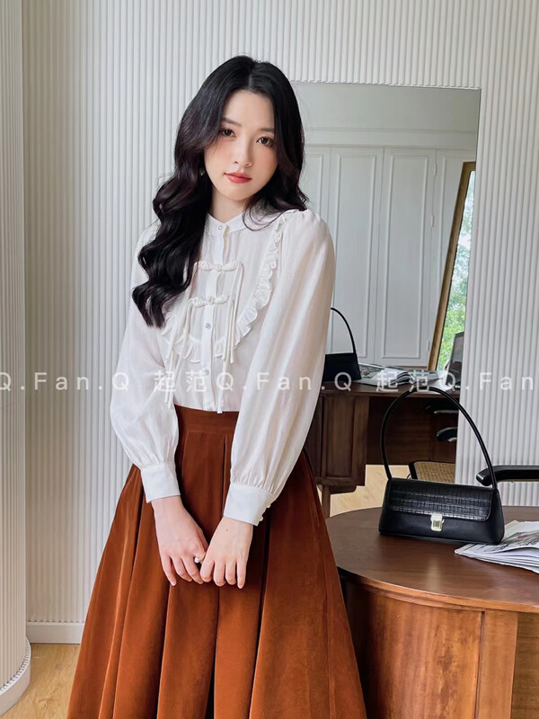 Autumn is new! [Fan] high-end Chinese style plate button Tencel shirt 80292# JHY