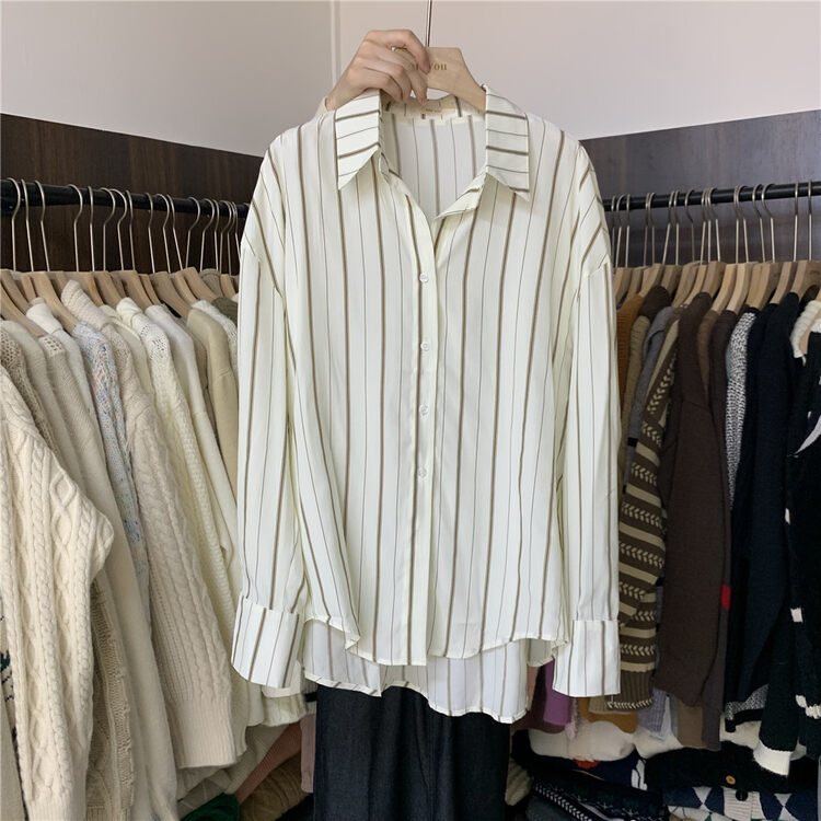 New in winter!【ARE YOU】Single-breasted striped loose shirt (only shirts) 397# L