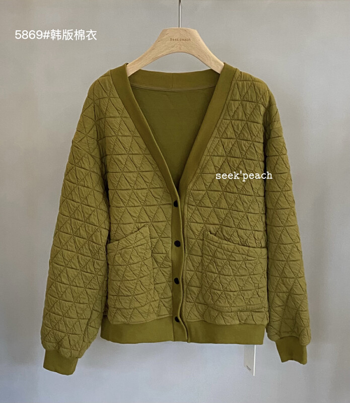 【SEEK PEACH】Korean all-match V-neck thermal padded jacket 5869# L
