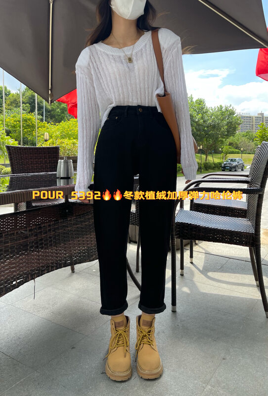 New in winter! [POUR ONE] Flocking thickened thermal jeans PO5392# L