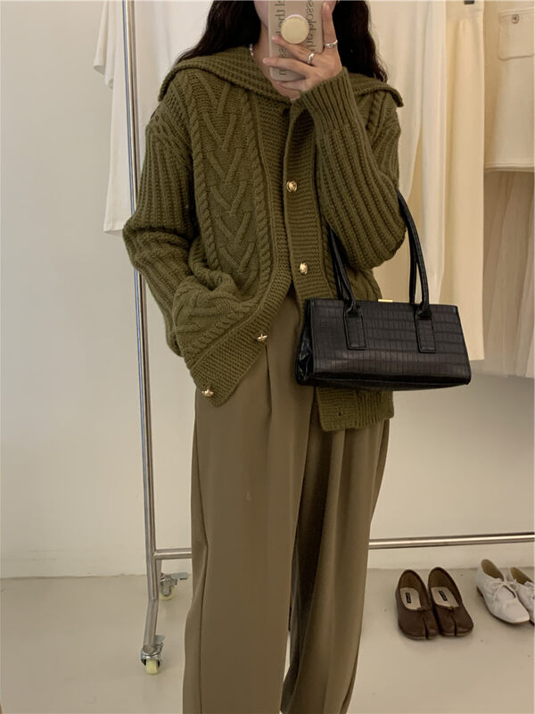 New in autumn!【ARE YOU】Single-breasted solid color comfortable and versatile warm sweater 310# L