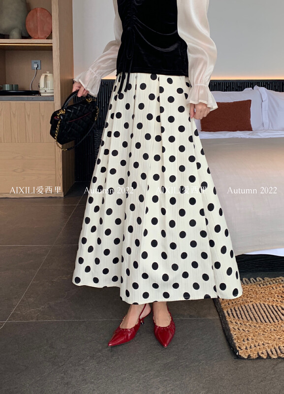 [AIXILI Aixili] Mid-waist polka dots show thin all-match skirt and skirt temperament 7315