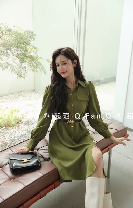 Autumn is new! [Fan] Simple, stylish and slim dress (with belt) 80306# JHY