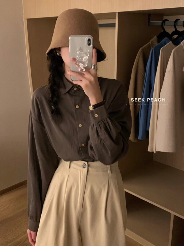 【SEEK PEACH】All-match casual solid color shirt 5835# L