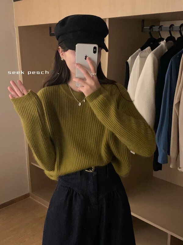 New in autumn! [SEEK PEACH] pullover comfortable and versatile warm sweater 1938# L