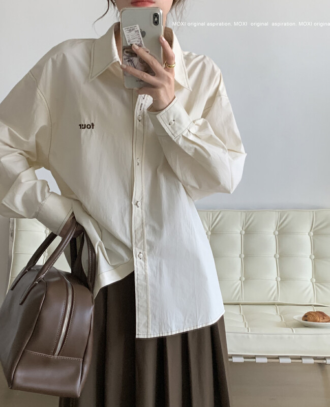 New in autumn! [MOXI] Korean open-line design letter embroidery shirt 9037# CQW