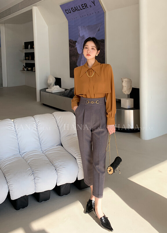 [HANNA Hanna] Workplace commuting straight casual pants women's high waist fashion nine points fashion pants casual pants H3529# JHY