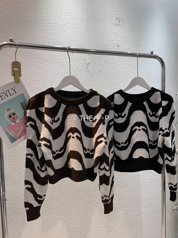 New in winter! [F·P] Fashionable foreign style round neck water ripple thin warm sweater 73212# HBX