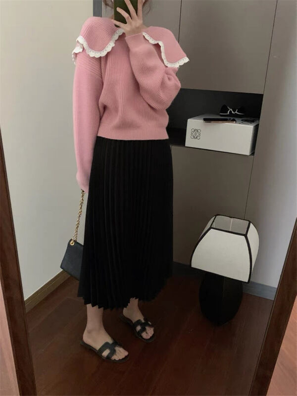 New in winter!【ARE YOU】Large lapel pullover comfortable color-blocking warm sweater 331# L