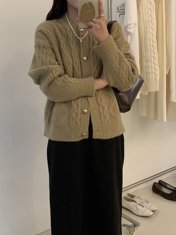 New in winter! [ARE YOU] round neck single-breasted comfortable all-match solid color warm sweater 572# L