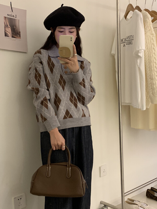 New in winter!【ARE YOU】Lingge fashion pullover warm sweater 576# L