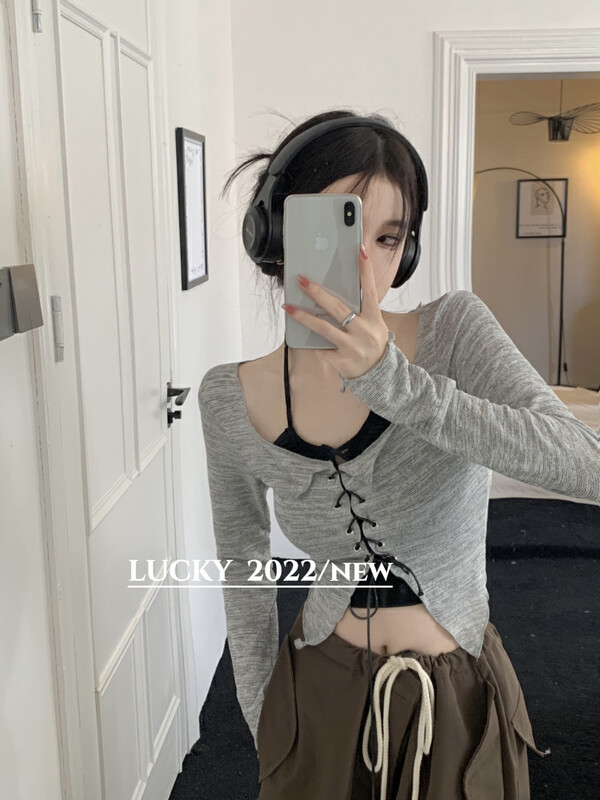 Autumn is new! [LUCKY] Spice Girl Halter Tank Top + Lace-up Design Two-piece Suit 9529# ZXX