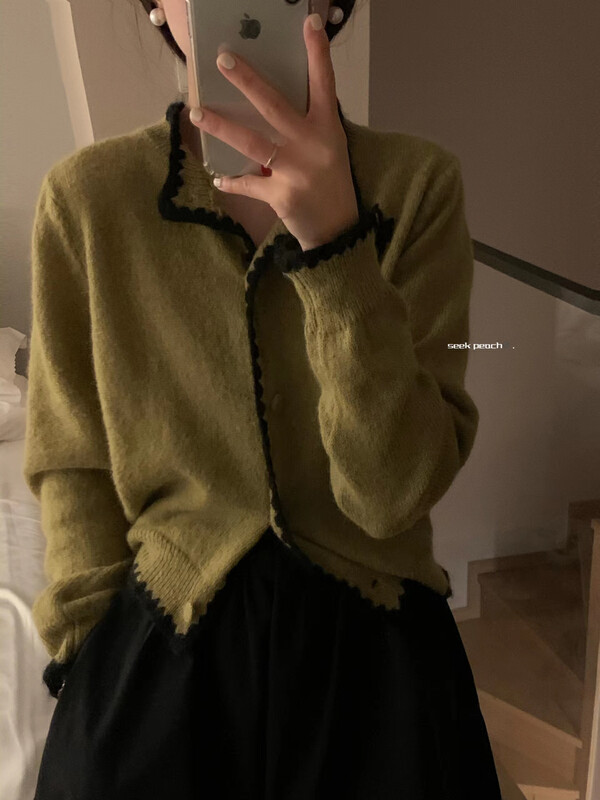 New in early autumn! [SEEK PEACH] round neck single-breasted texture comfortable knitted cardigan 11822# L