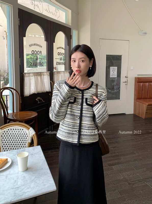 [AIXILI Aixili] Single-breasted temperament and thin pattern coat short coat short 7511