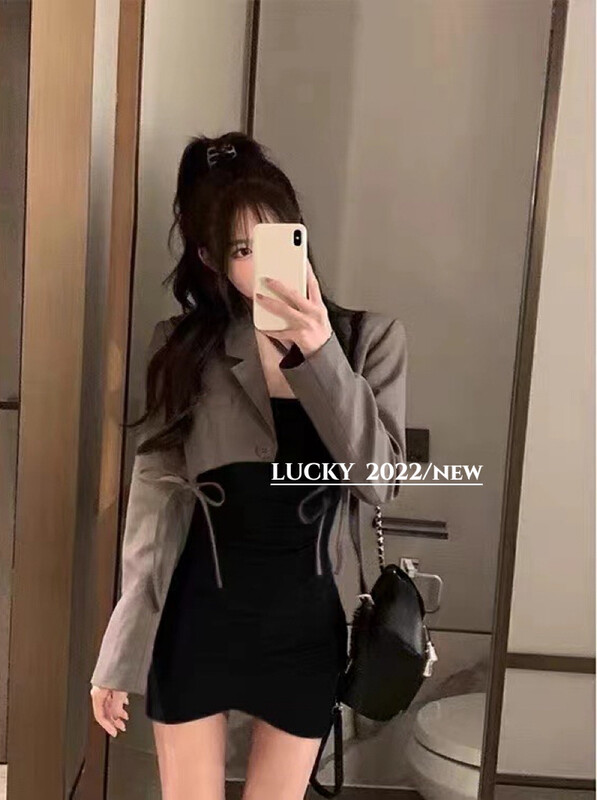 [LUCKY] Temperament suspenders slim dress + suit short jacket suit 9636# ZXX