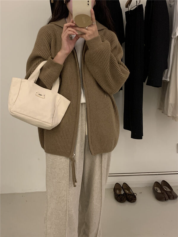 New in winter! [ARE YOU] zipper loose and comfortable warm sweater 391# L