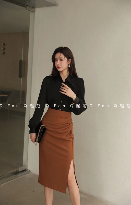 Autumn is new! [Fan] temperament bag hip slit skirt 8760# JHY