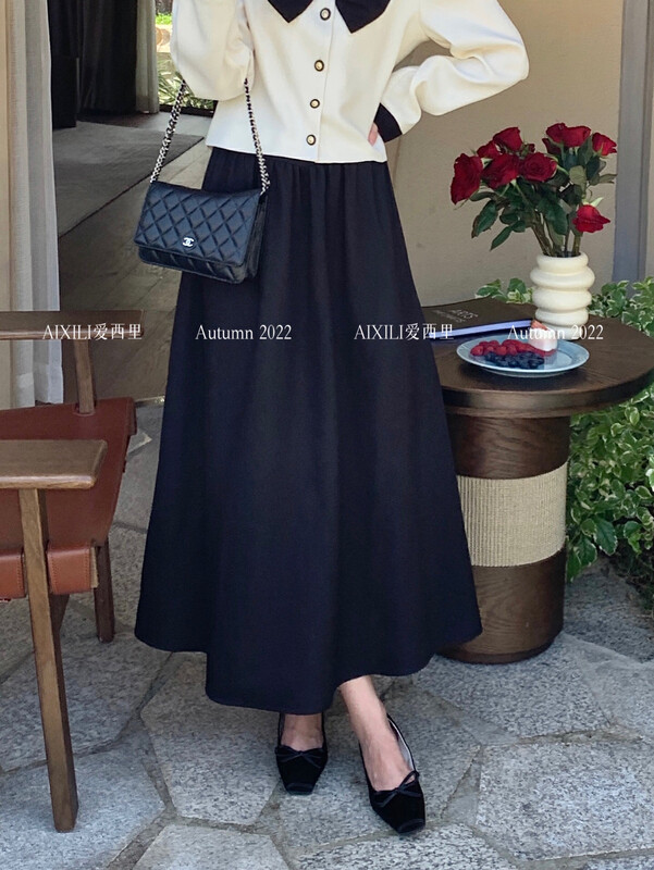 [AIXILI Aixili] Mid-waist and rear zipper show thin skirt and skirt all-match 7085