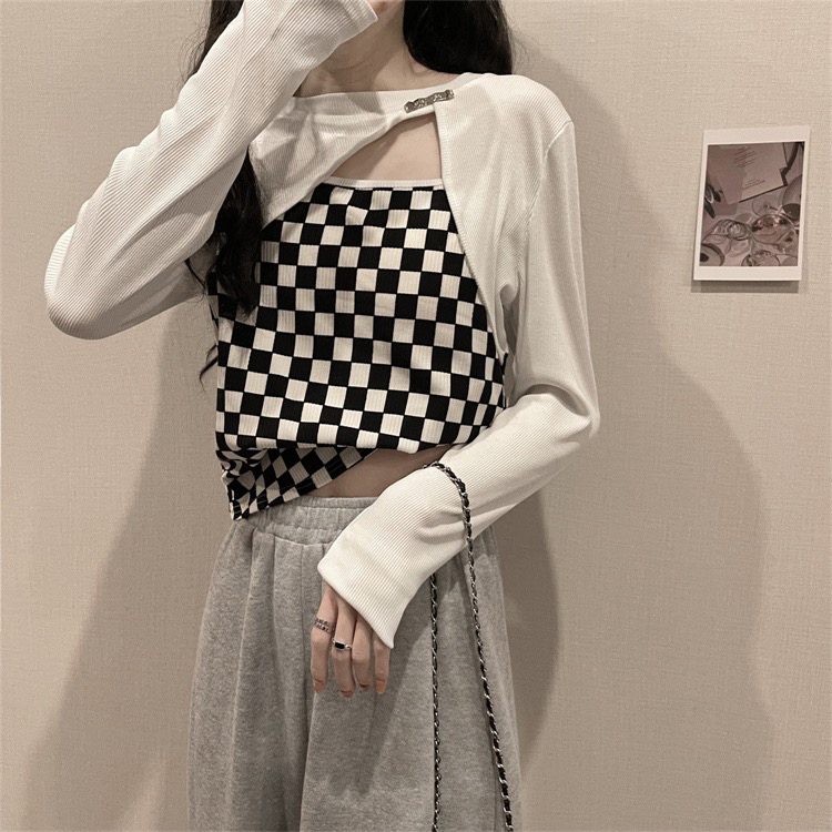 【F·P】Korean Versatile Fake Two-Piece Knit Sweater 1A12# HBX