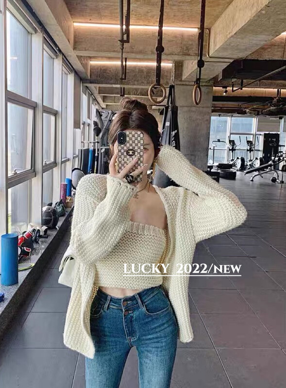 【LUCKY】Pure Desire Style Loose Jacket + Sleeveless Sling Knit Sweater Suit 9573# ZXX